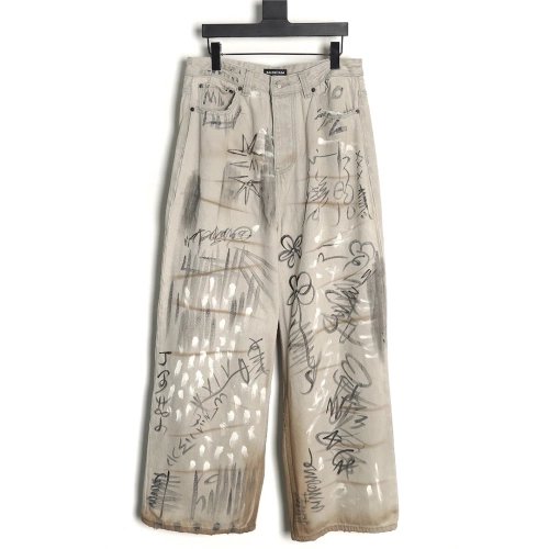 Balenciaga White Graffiti Denim Trousers,Balenciaga
