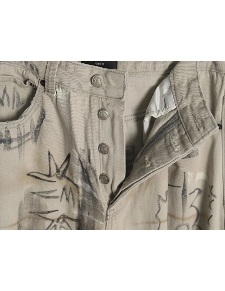 Balenciaga White Graffiti Denim Trousers,Balenciaga