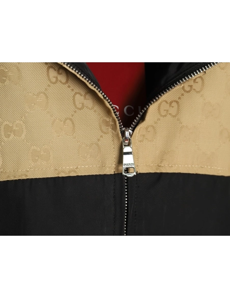 Gucci patchwork all over print monogram hooded windbreaker jacket,Gucci