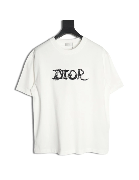 Dior lettering embroidered short sleeve T-shirt,Dior