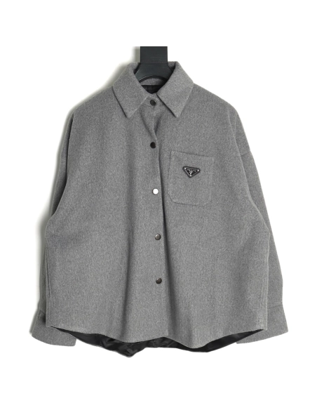 Prada Cashmere Triangle Logo Shirt Jacket,Prada