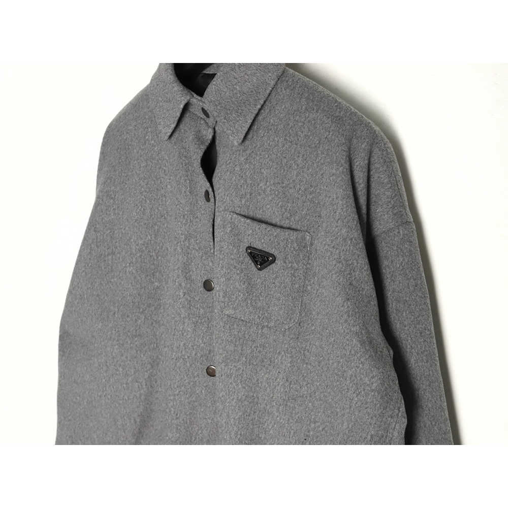 Prada Cashmere Triangle Logo Shirt Jacket,Prada