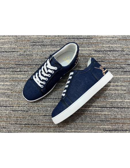 Cheap Christian Louboutin Elo Loubi Orlato Flat Sneakers Miss Denim for Sale