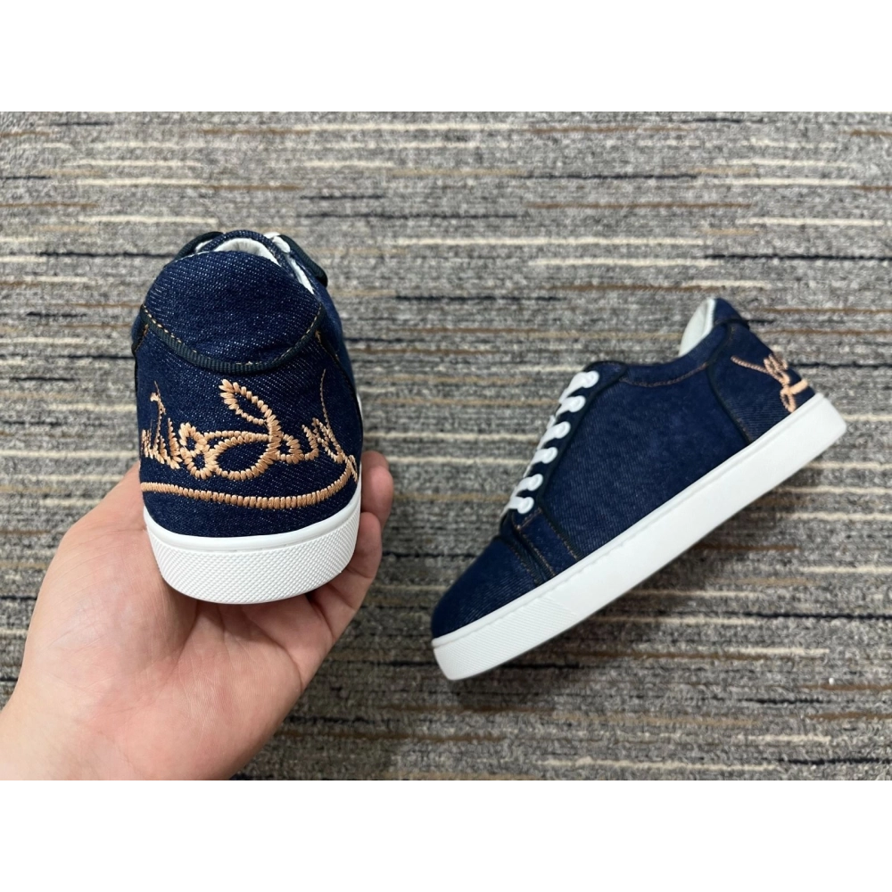 Cheap Christian Louboutin Elo Loubi Orlato Flat Sneakers Miss Denim for Sale