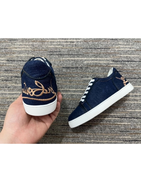 Cheap Christian Louboutin Elo Loubi Orlato Flat Sneakers Miss Denim for Sale