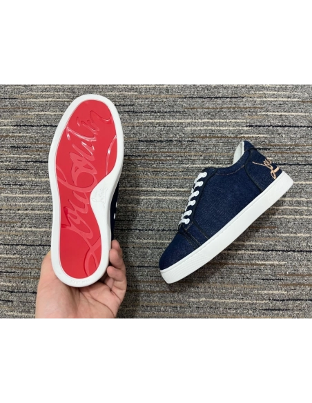 Cheap Christian Louboutin Elo Loubi Orlato Flat Sneakers Miss Denim for Sale