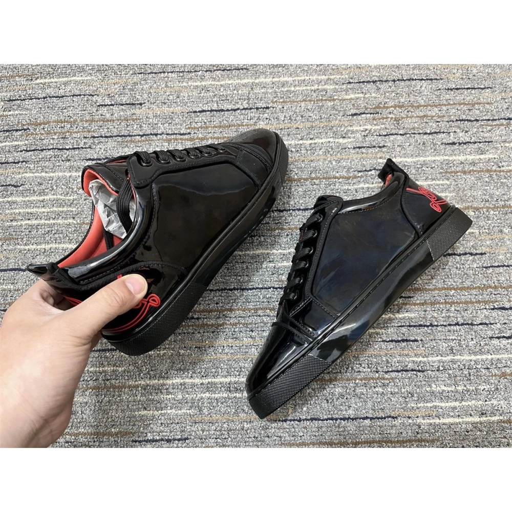 Discount Christian Louboutin Fun Louis Sneakers Patent Leather Black Outlet