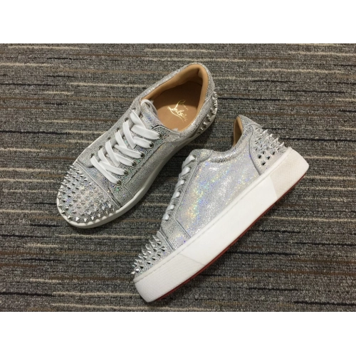 Discount Christian Louboutin Vieirissima 2 Orlato Flat Glitter Sneakers Silver Outlet