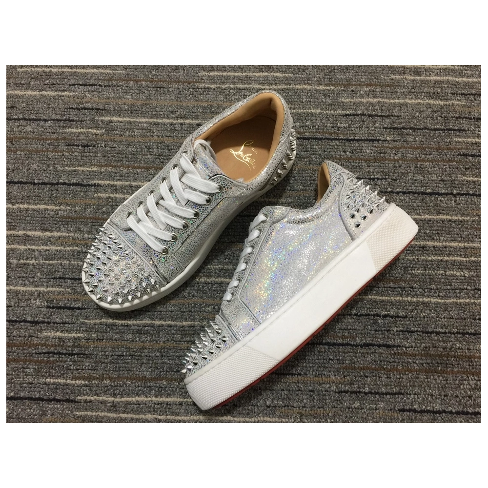 Discount Christian Louboutin Vieirissima 2 Orlato Flat Glitter Sneakers Silver Outlet