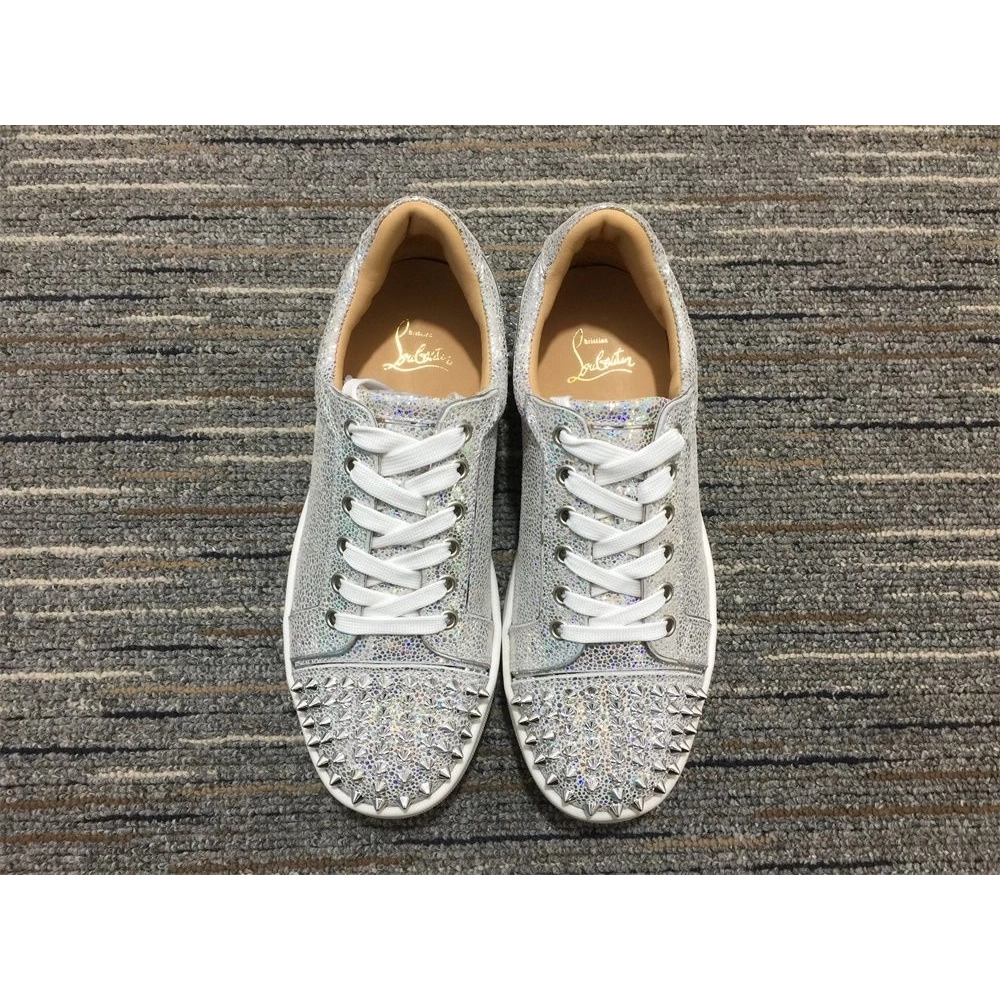 Discount Christian Louboutin Vieirissima 2 Orlato Flat Glitter Sneakers Silver Outlet