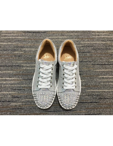 Discount Christian Louboutin Vieirissima 2 Orlato Flat Glitter Sneakers Silver Outlet