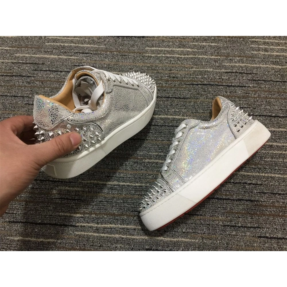 Discount Christian Louboutin Vieirissima 2 Orlato Flat Glitter Sneakers Silver Outlet