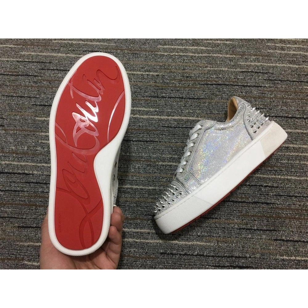 Discount Christian Louboutin Vieirissima 2 Orlato Flat Glitter Sneakers Silver Outlet