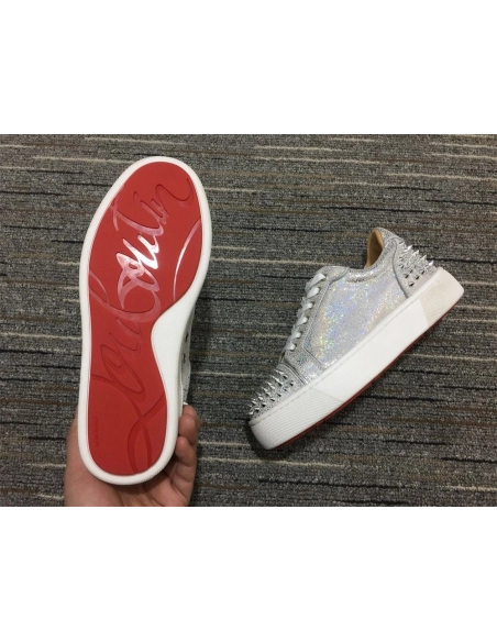 Discount Christian Louboutin Vieirissima 2 Orlato Flat Glitter Sneakers Silver Outlet