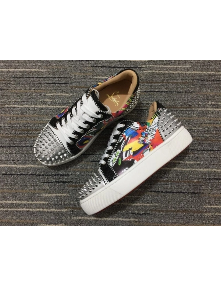 Discount Christian Louboutin Vieirissima 2 Orlato Flat Patent Sapeur Sneakers Multicolor Outlet