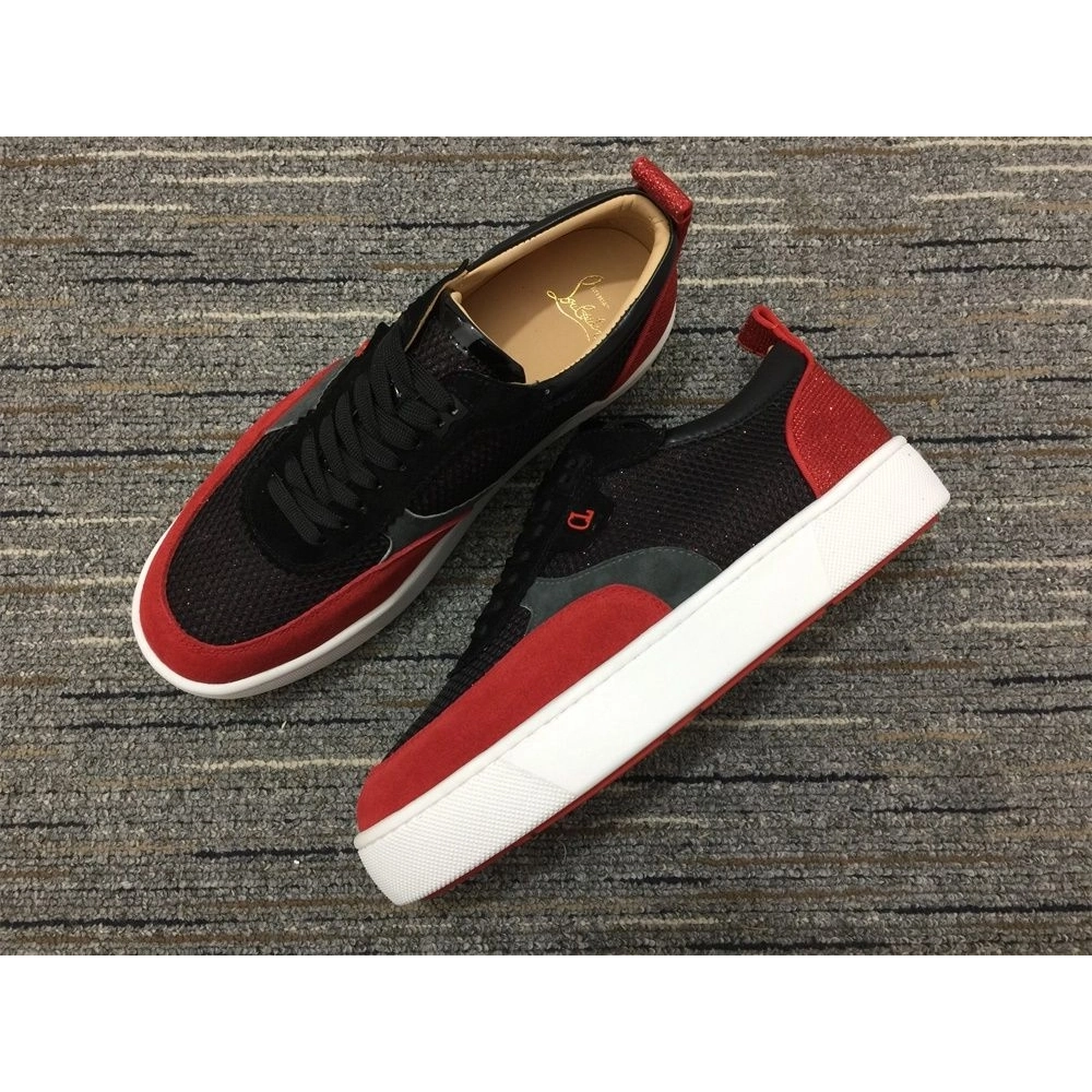 Replica Christian Louboutin Happyrui Sneakers Leather and Fabric Black Red