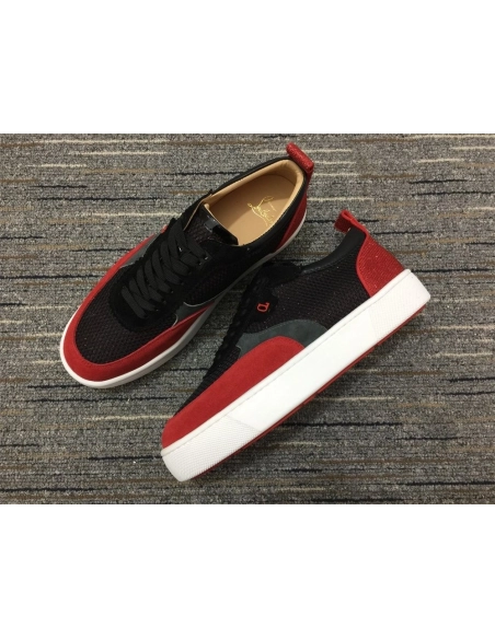 Replica Christian Louboutin Happyrui Sneakers Leather and Fabric Black Red