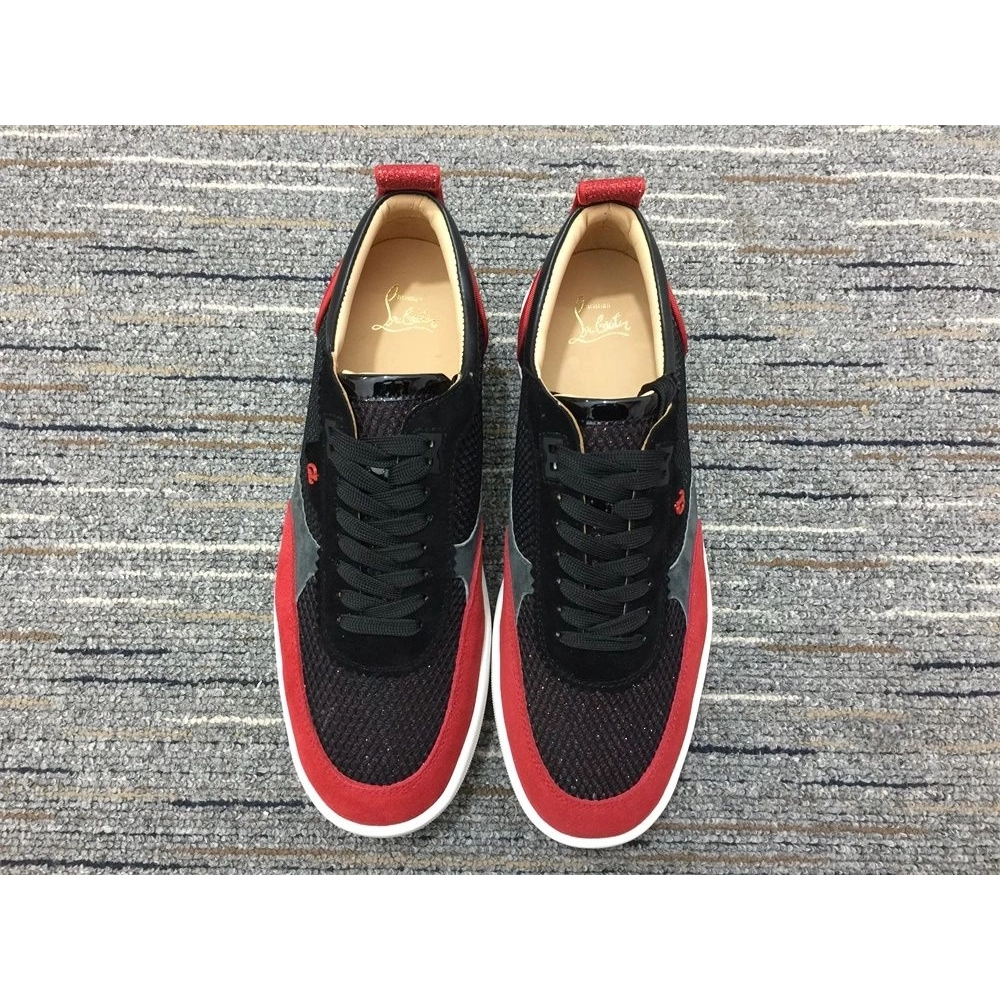 Replica Christian Louboutin Happyrui Sneakers Leather and Fabric Black Red