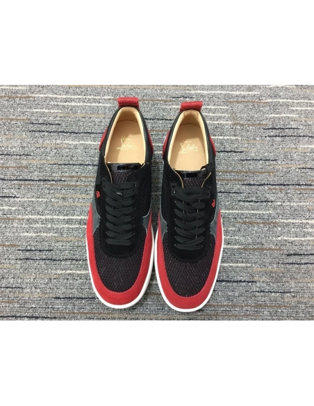 Replica Christian Louboutin Happyrui Sneakers Leather and Fabric Black Red