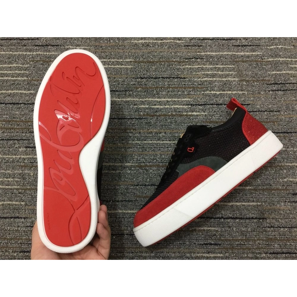 Replica Christian Louboutin Happyrui Sneakers Leather and Fabric Black Red