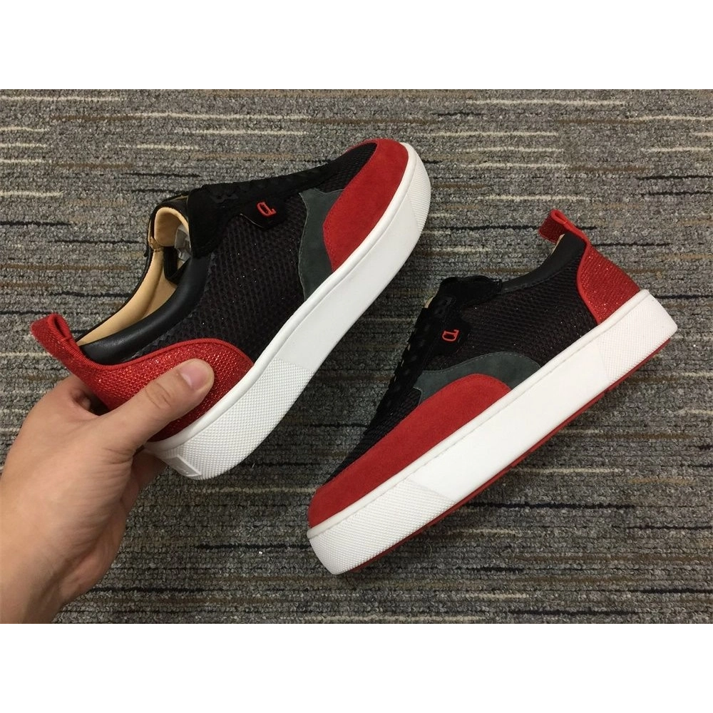 Replica Christian Louboutin Happyrui Sneakers Leather and Fabric Black Red