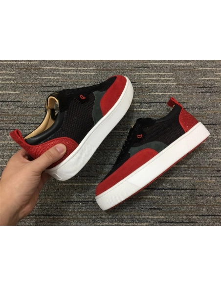 Replica Christian Louboutin Happyrui Sneakers Leather and Fabric Black Red