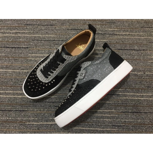 Cheap Christian Louboutin Happyrui Sneakers Glitter Leather and Strass Black Silver