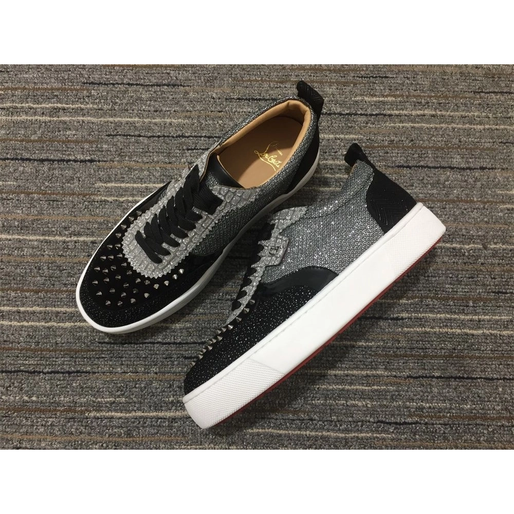 Cheap Christian Louboutin Happyrui Sneakers Glitter Leather and Strass Black Silver