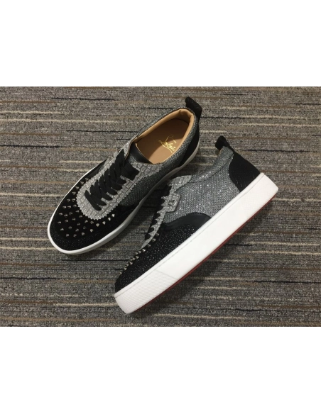 Cheap Christian Louboutin Happyrui Sneakers Glitter Leather and Strass Black Silver