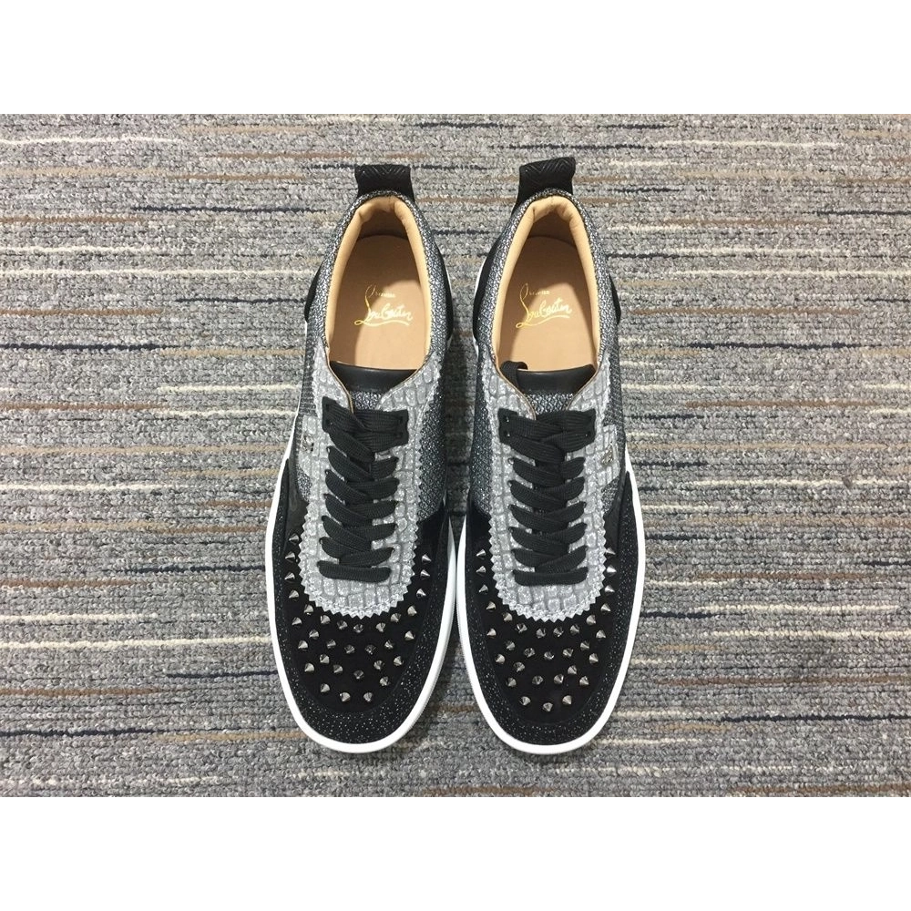 Cheap Christian Louboutin Happyrui Sneakers Glitter Leather and Strass Black Silver