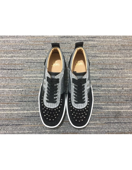 Cheap Christian Louboutin Happyrui Sneakers Glitter Leather and Strass Black Silver