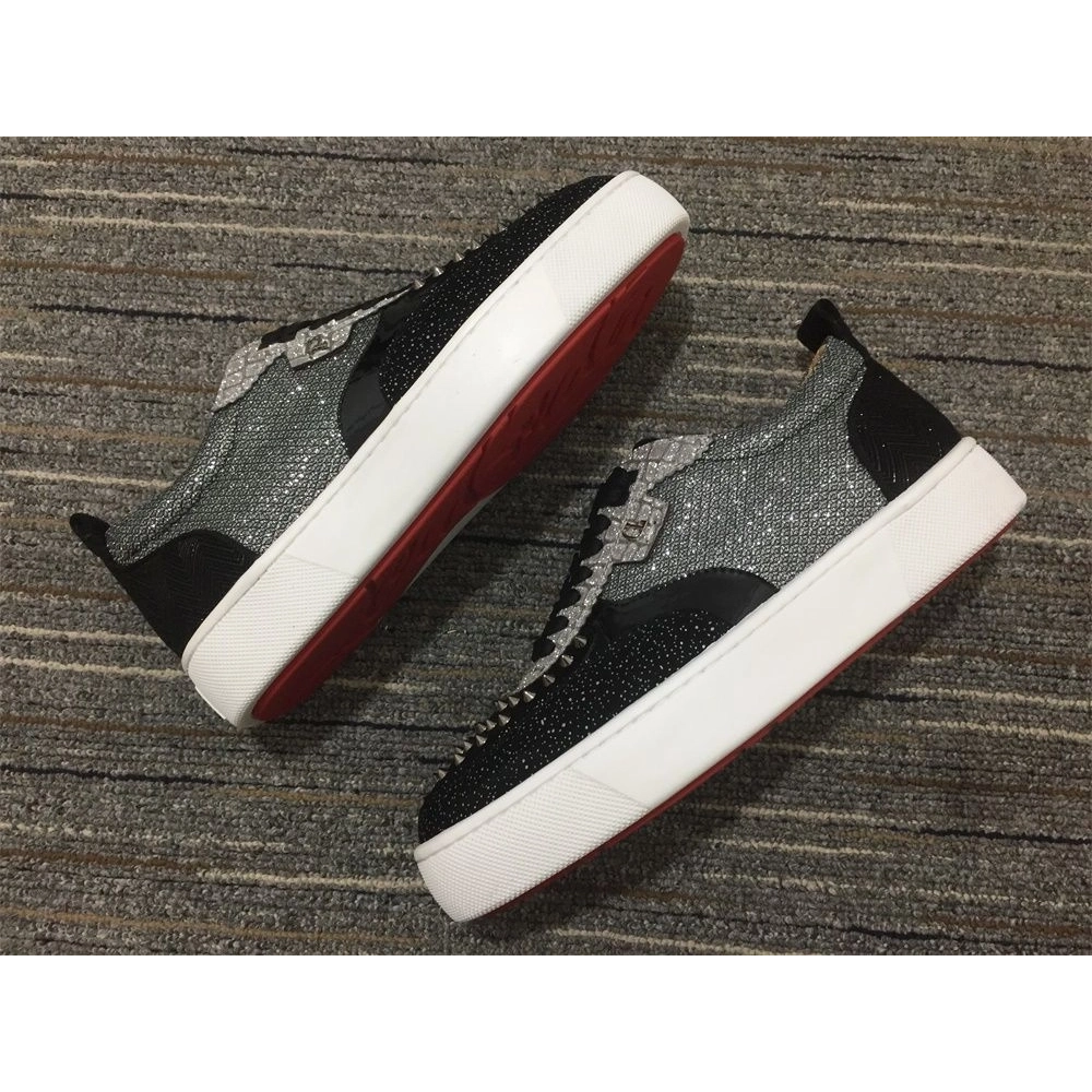 Cheap Christian Louboutin Happyrui Sneakers Glitter Leather and Strass Black Silver