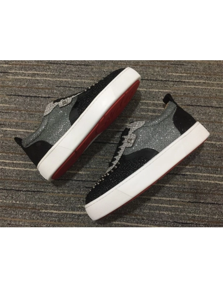 Cheap Christian Louboutin Happyrui Sneakers Glitter Leather and Strass Black Silver