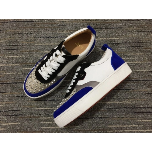 Fake Christian Louboutin Happyrui Sneakers Veau Velours and Leather White Blue