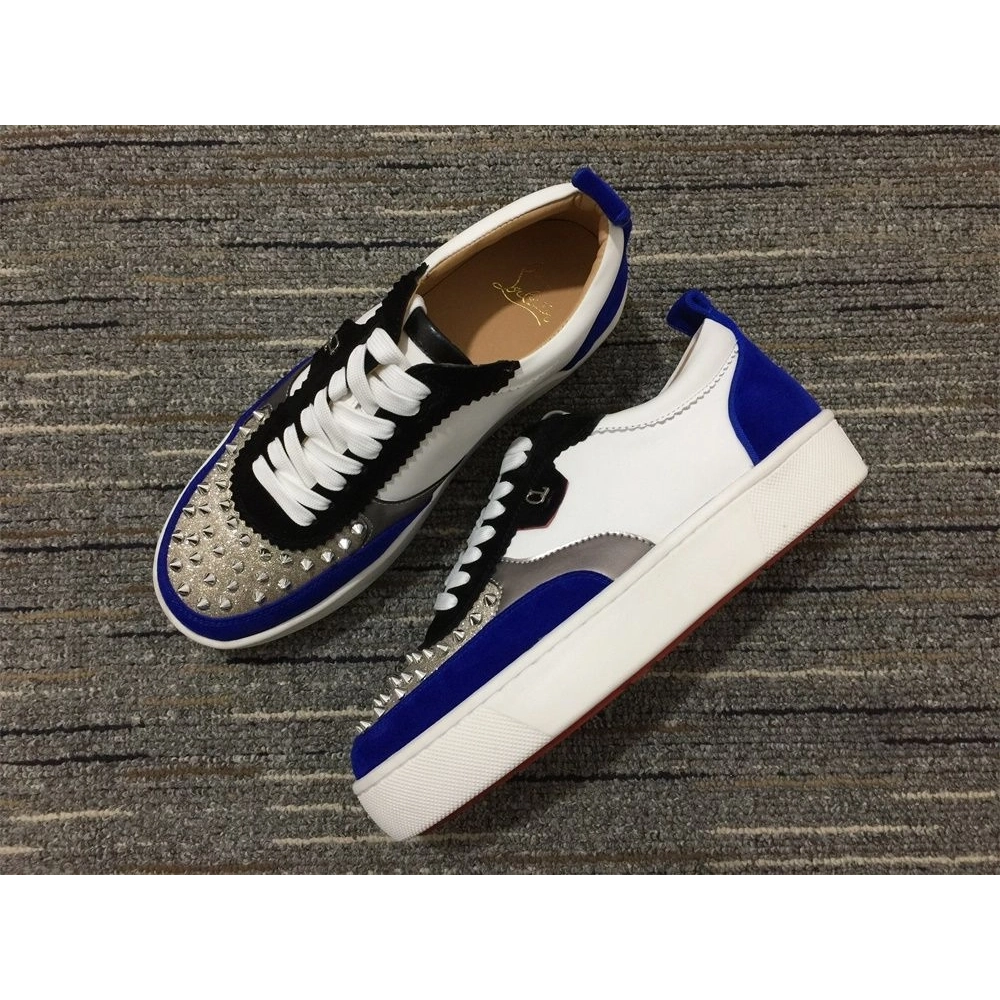 Fake Christian Louboutin Happyrui Sneakers Veau Velours and Leather White Blue