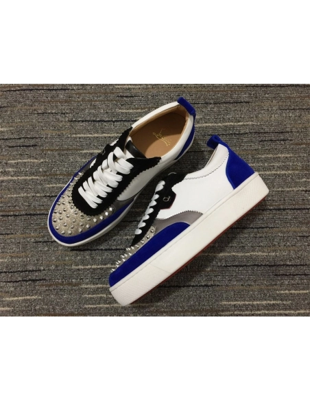 Fake Christian Louboutin Happyrui Sneakers Veau Velours and Leather White Blue