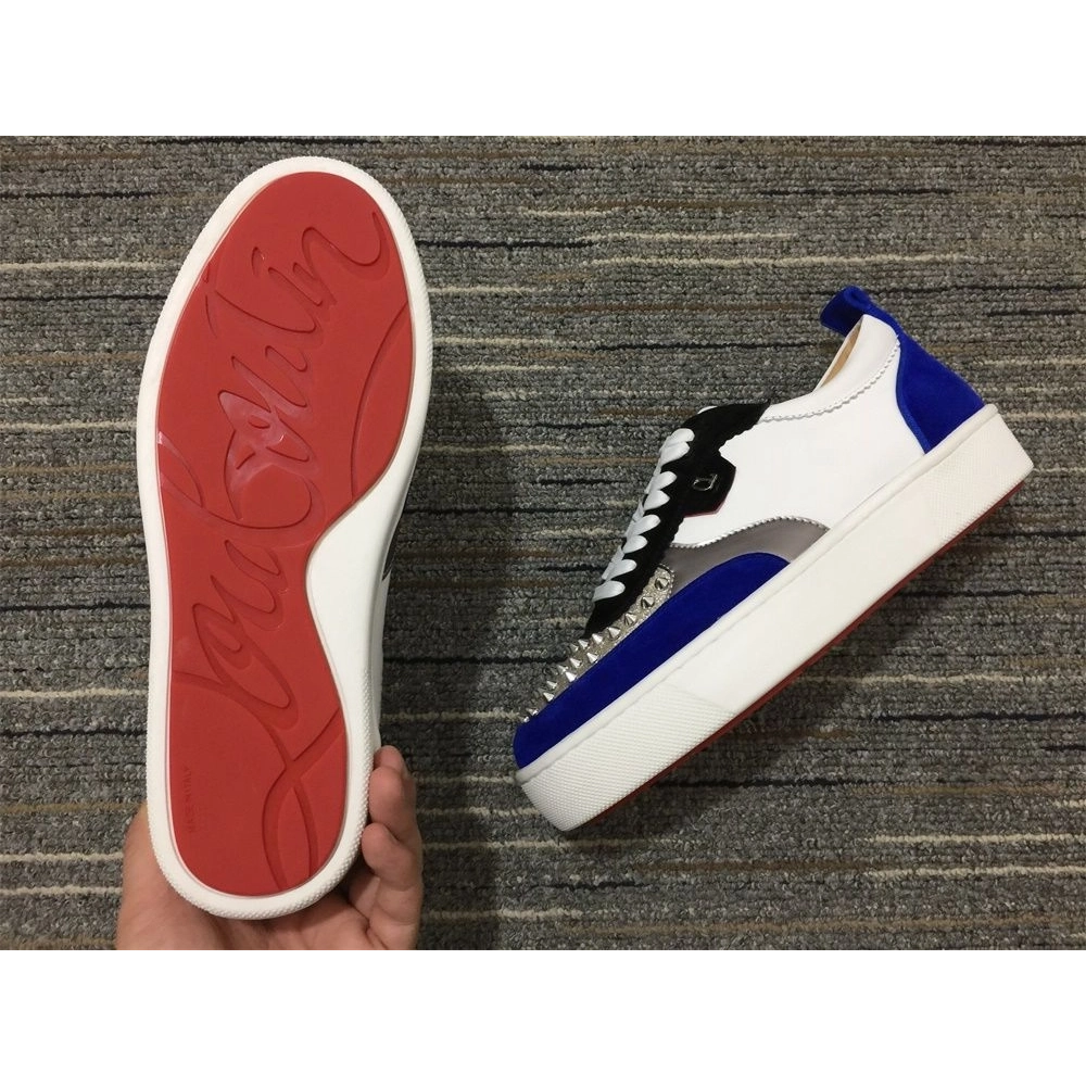 Fake Christian Louboutin Happyrui Sneakers Veau Velours and Leather White Blue