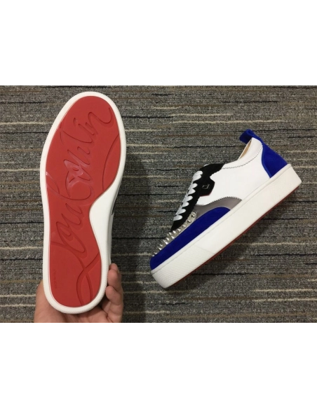 Fake Christian Louboutin Happyrui Sneakers Veau Velours and Leather White Blue