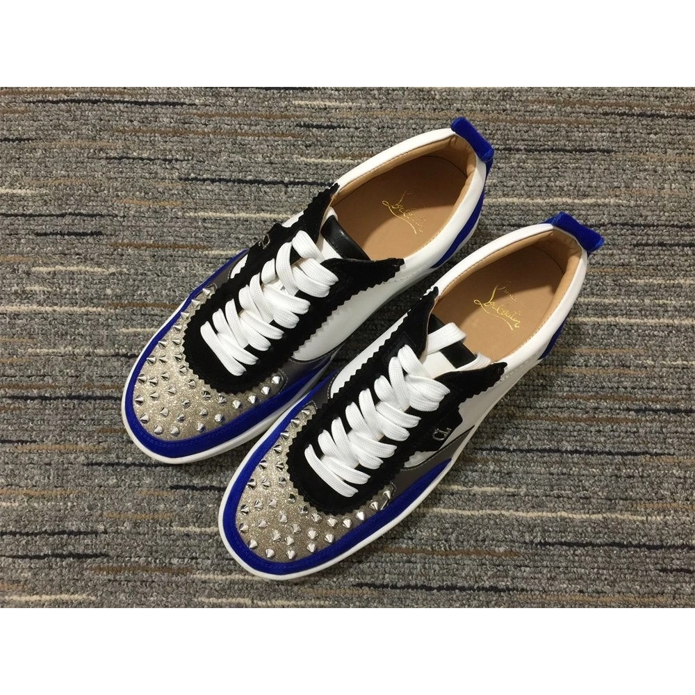 Fake Christian Louboutin Happyrui Sneakers Veau Velours and Leather White Blue