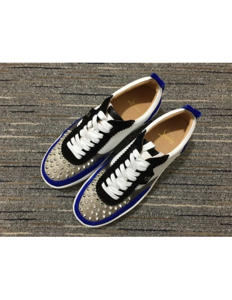 Fake Christian Louboutin Happyrui Sneakers Veau Velours and Leather White Blue