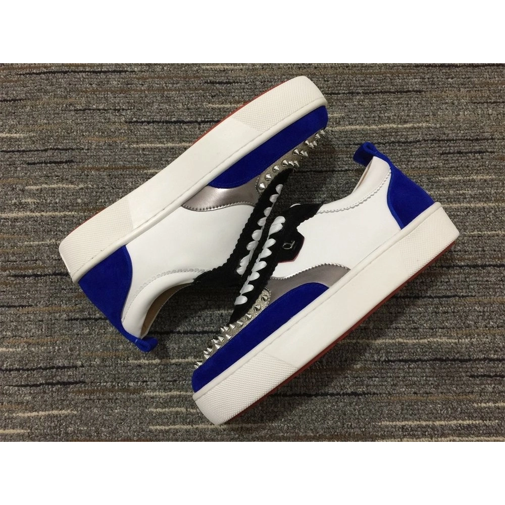 Fake Christian Louboutin Happyrui Sneakers Veau Velours and Leather White Blue