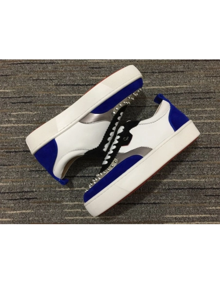 Fake Christian Louboutin Happyrui Sneakers Veau Velours and Leather White Blue
