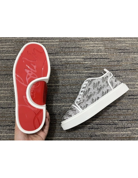 Cheap Christian Louboutin Adolon Junior Sneakers CL Jacquard Fabric Multicolor on Sale