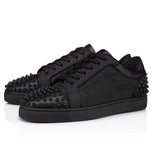 Replica Christian Louboutin Seavaste 2 Sneakers Calf Leather Jacquard And Spikes Black