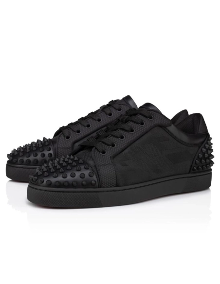 Replica Christian Louboutin Seavaste 2 Sneakers Calf Leather Jacquard And Spikes Black