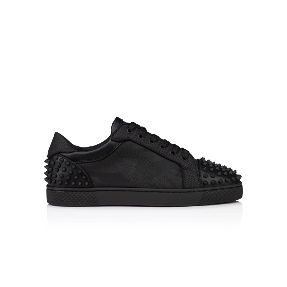 Replica Christian Louboutin Seavaste 2 Sneakers Calf Leather Jacquard And Spikes Black