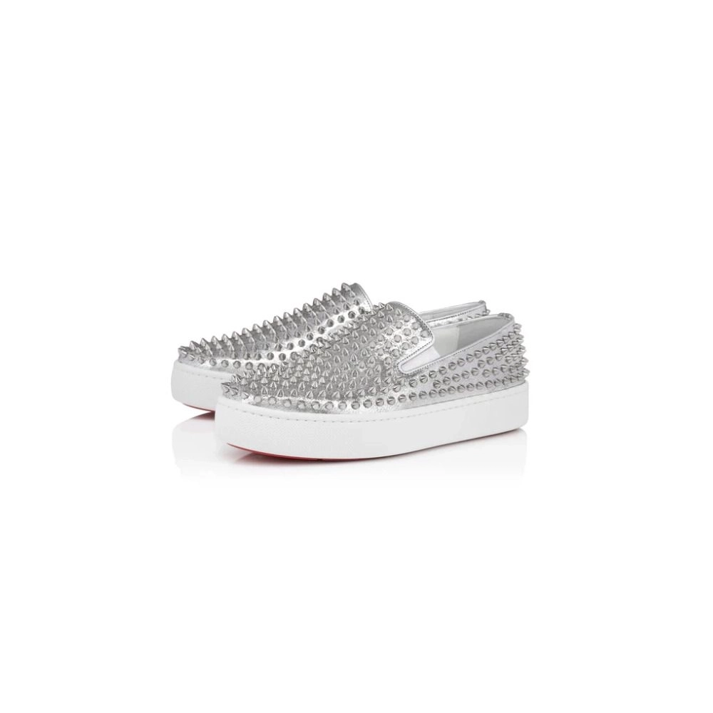 Discount Christian Louboutin Spikeboat Sneaker Leather Silver Outlet Online, Cheap CL Shoes