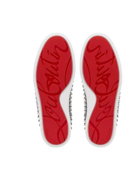 Discount Christian Louboutin Spikeboat Sneaker Leather Silver Outlet Online, Cheap CL Shoes