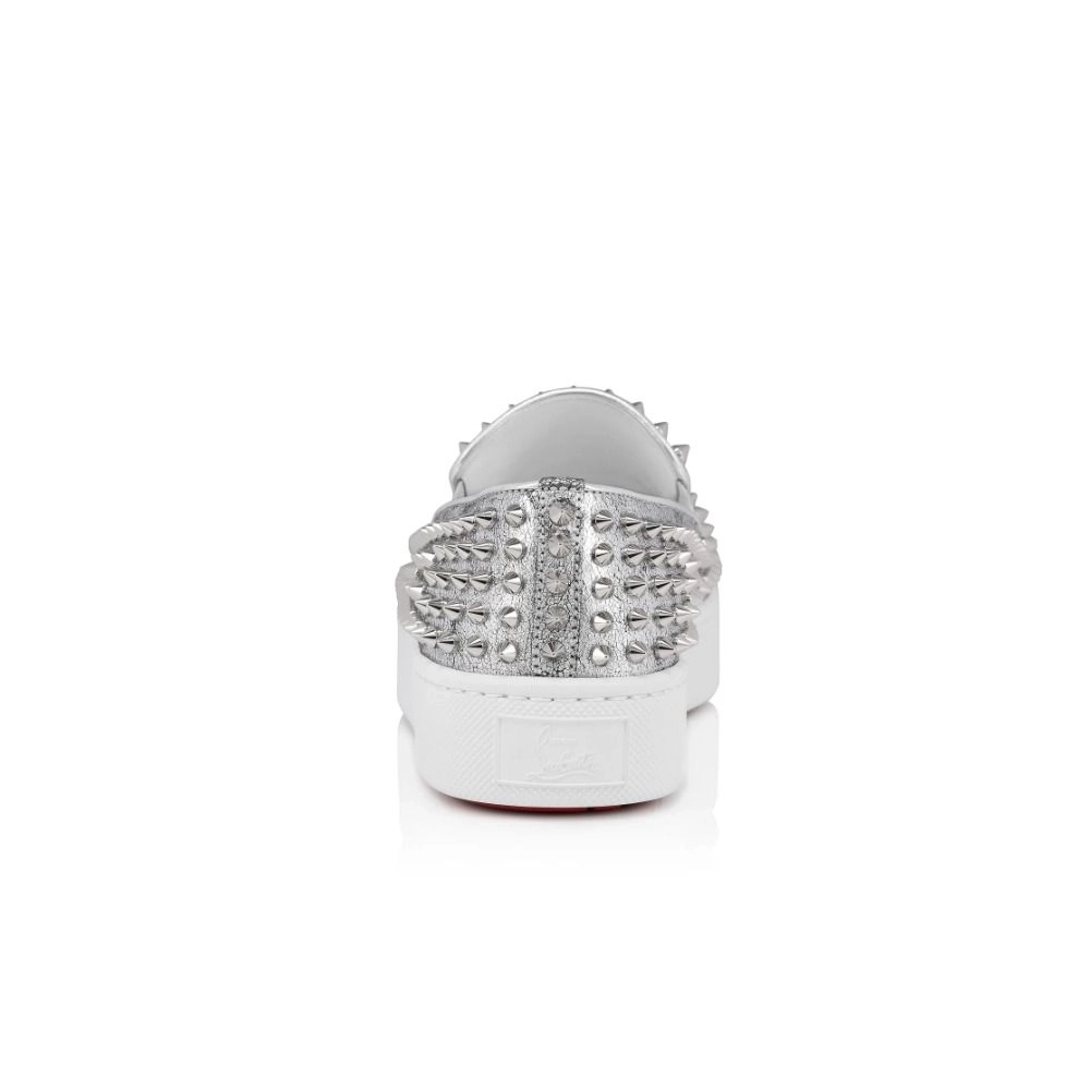 Discount Christian Louboutin Spikeboat Sneaker Leather Silver Outlet Online, Cheap CL Shoes