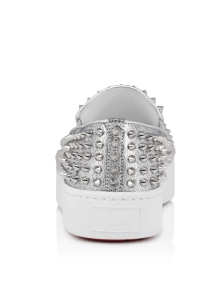 Discount Christian Louboutin Spikeboat Sneaker Leather Silver Outlet Online, Cheap CL Shoes